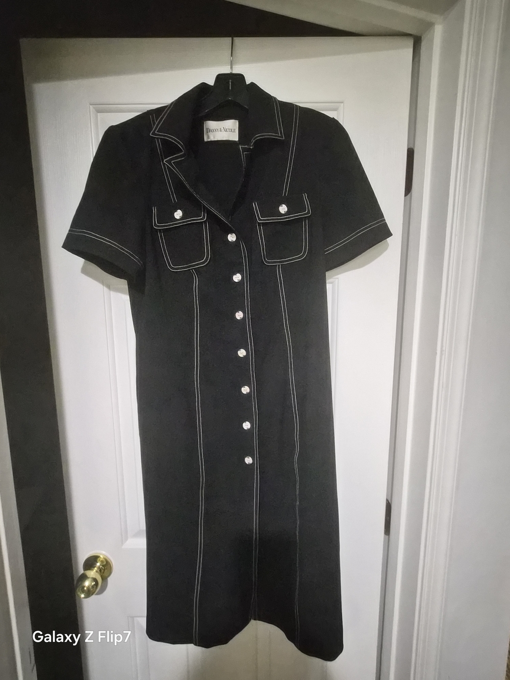Danny & Nicole Black Button-Front Dress with White Contrast Stitching